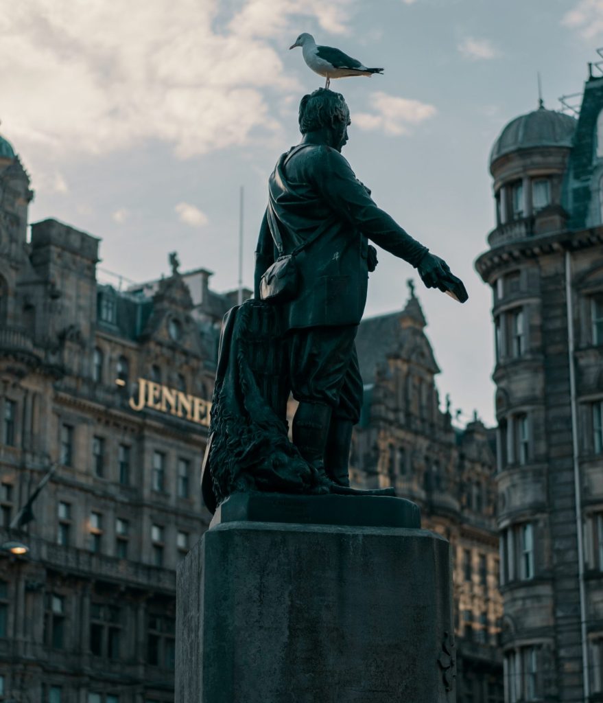 Edinburgh street scene with historic buildings and city landmarks