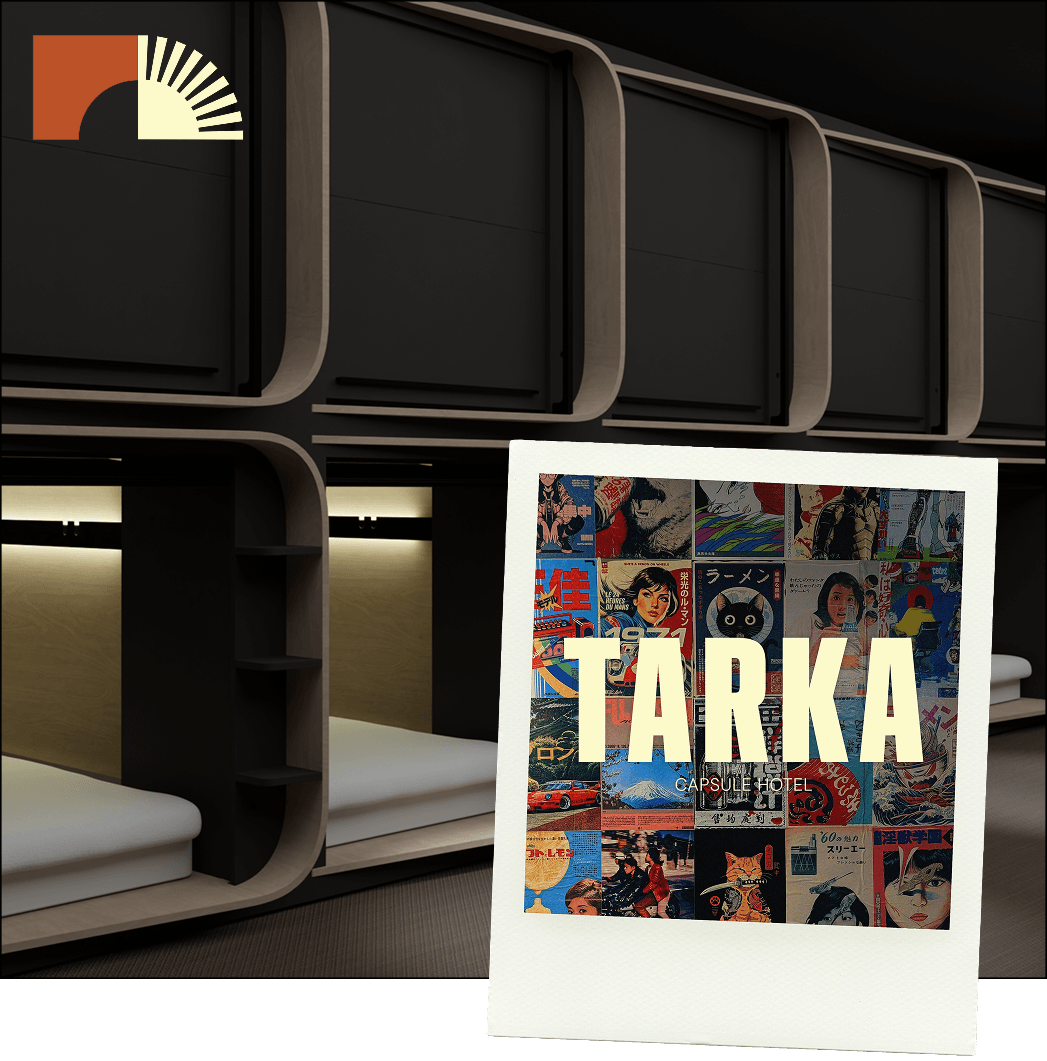 Collage of capsule hotel pictures