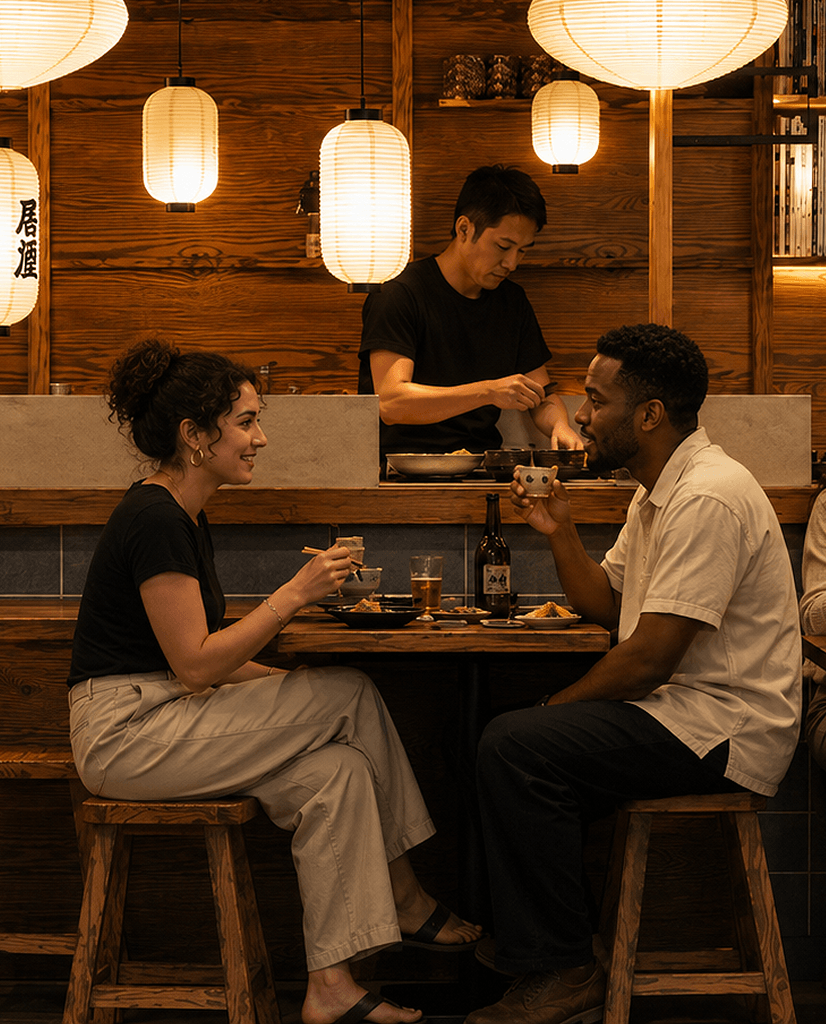 We create social spaces inspired by Japanese izakayas, welcoming, vibrant environments where people naturally connect with each other.