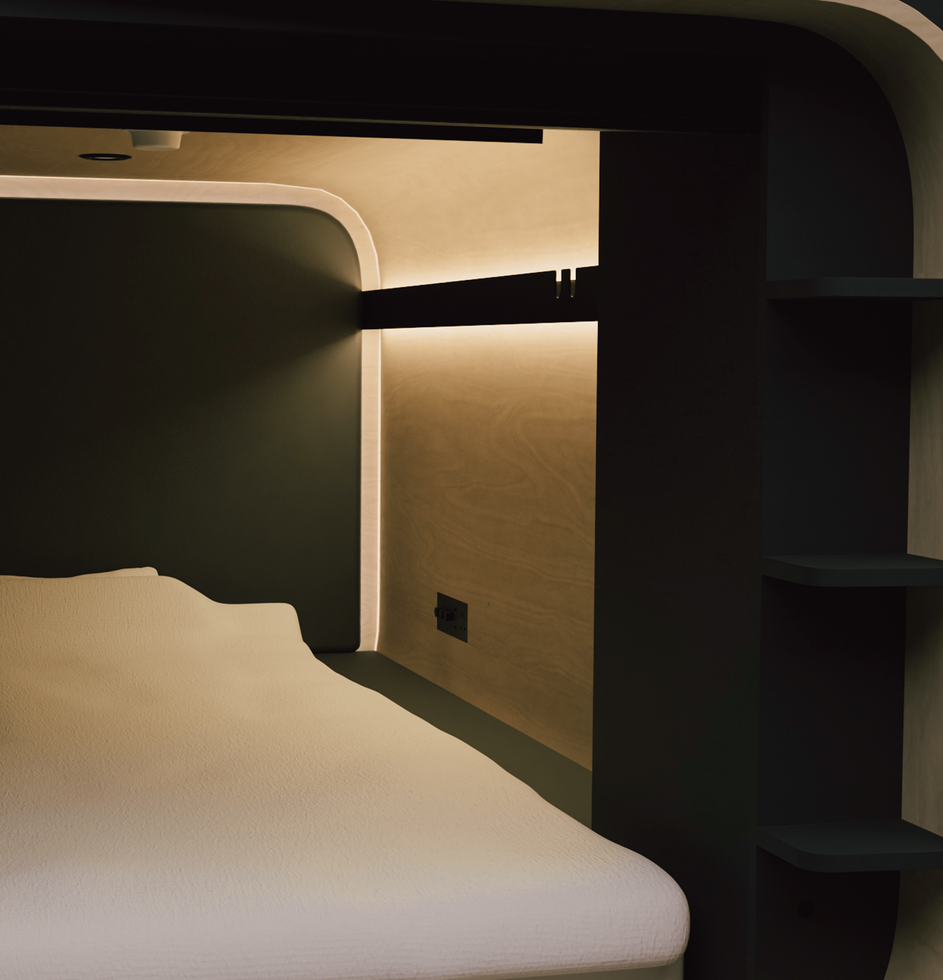 Comfortable capsule room at TARKA Hotel Edinburgh