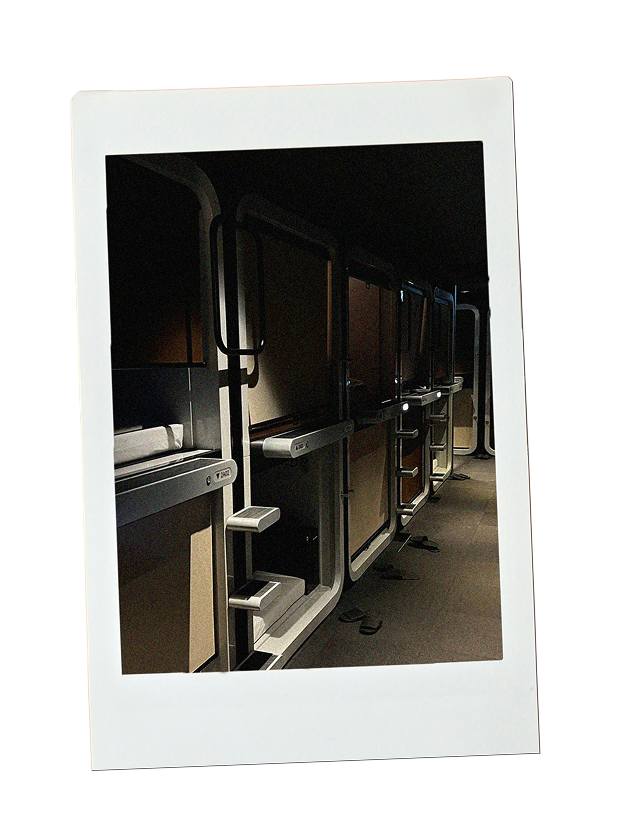 Polaroid of a capsule hotel